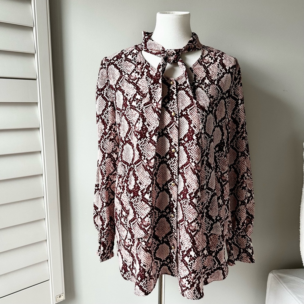 Dennis by Dennis Basso Snake Skin Print Long Sleeve Blouse Size 12